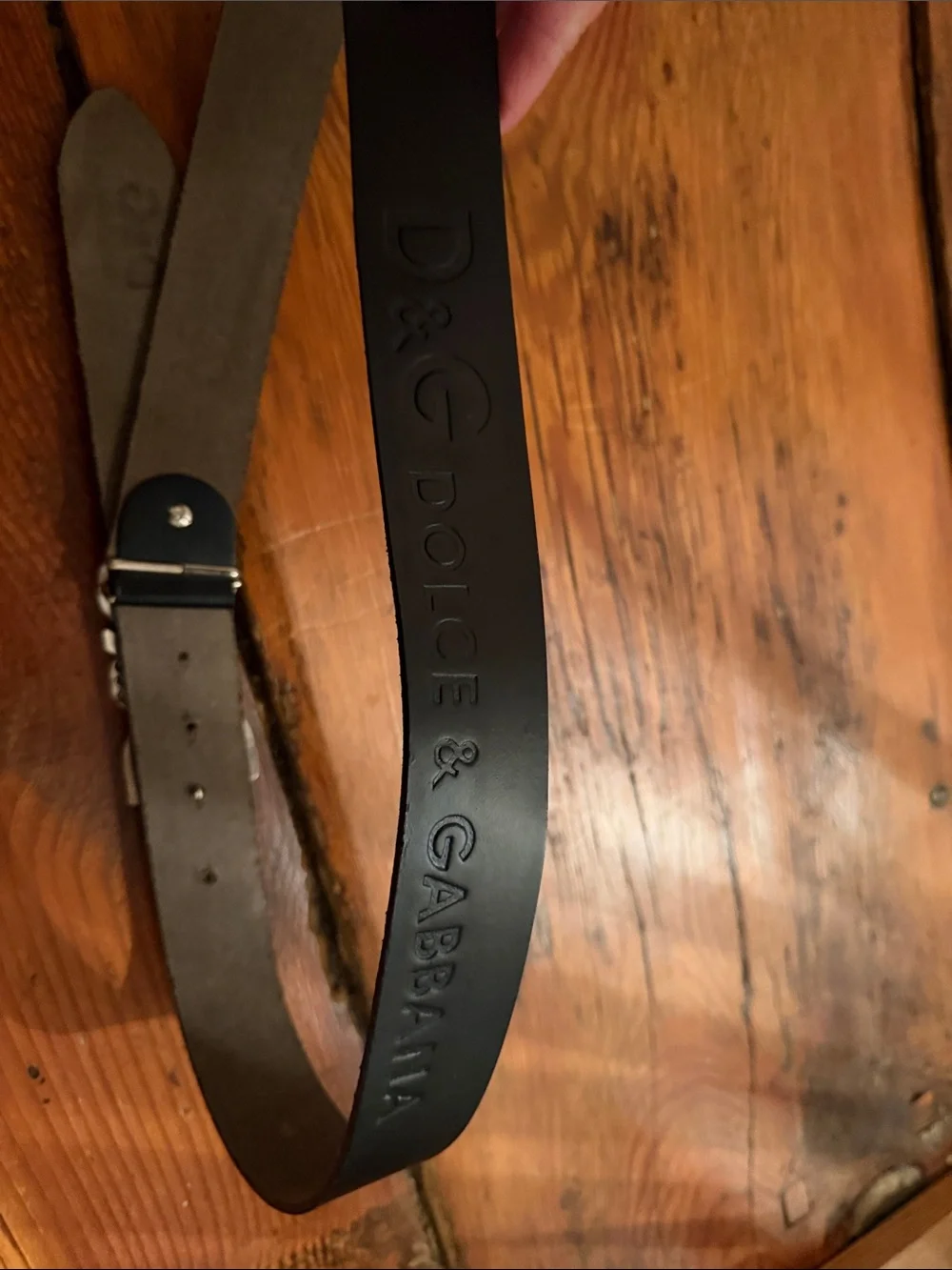 D&G Black Leather Belt with Silver D&G Signature Buckle